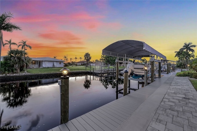 view of dock with a water view