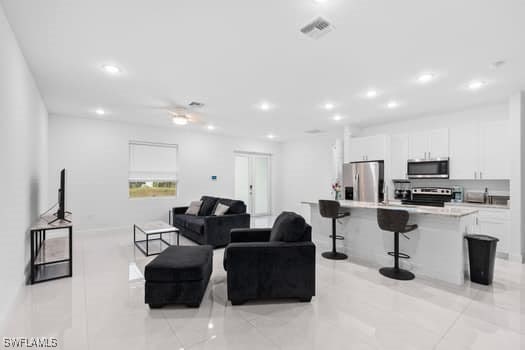 view of tiled living room