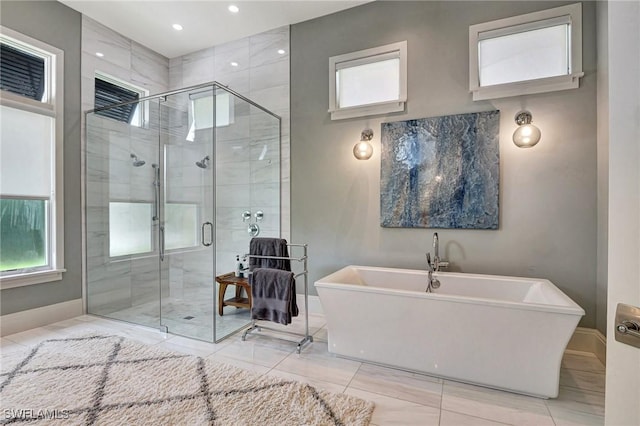 bathroom featuring plus walk in shower