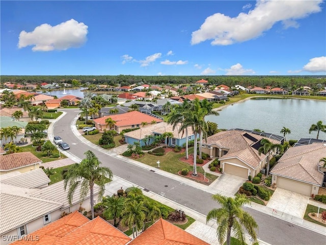 aerial view with a water view