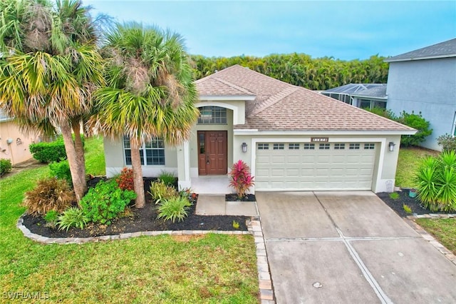 view of front facade featuring a garage and a front yard