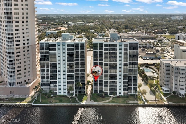 exterior space with a water view