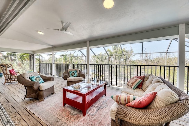 3025 Turtle Gait Ln, Sanibel, FL 33957 - sunroom / solarium with an outdoor living space and a ceiling fan