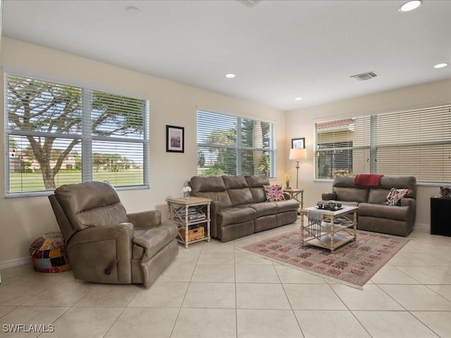 living room featuring light tile patterned flooring