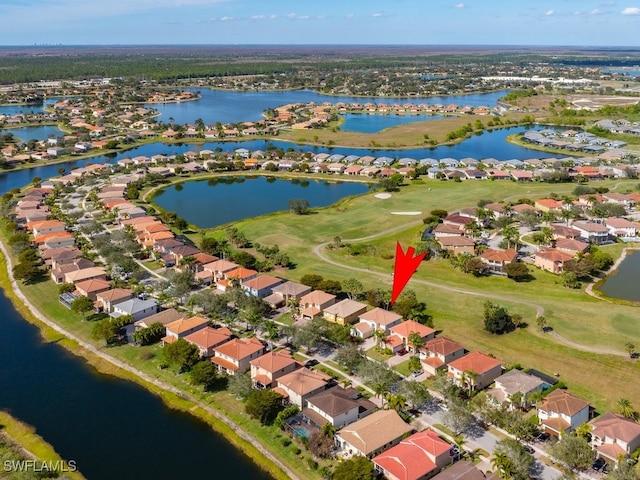 aerial view with a water view