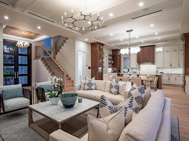 3637 Crayton Rd, Naples, FL 34103 - living area with a chandelier, recessed lighting, and light wood finished floors