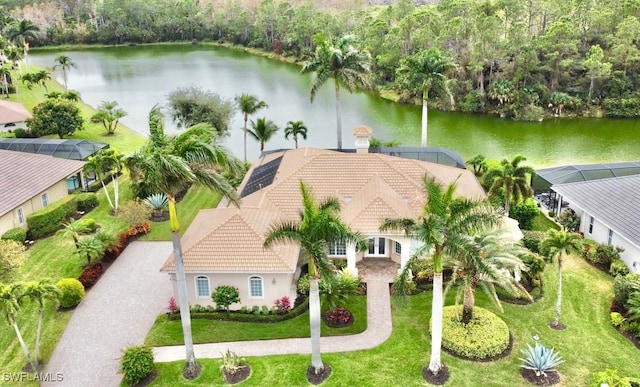 aerial view with a water view