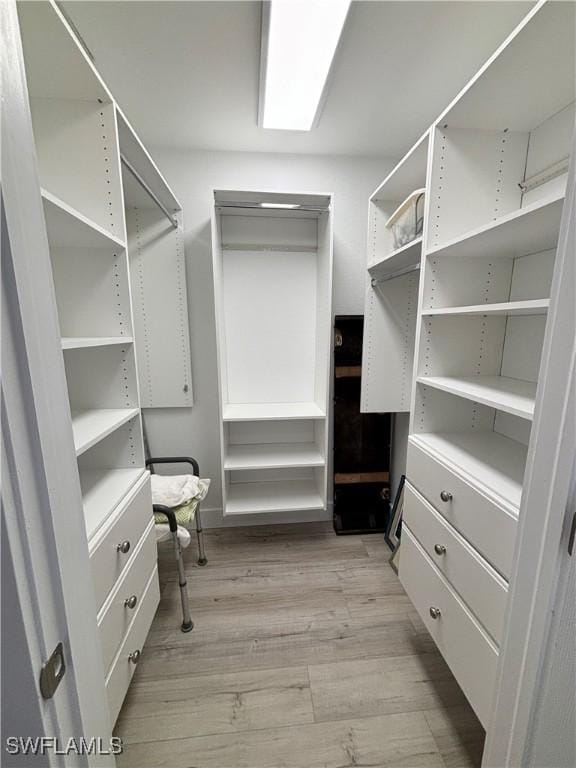 spacious closet featuring light hardwood / wood-style floors