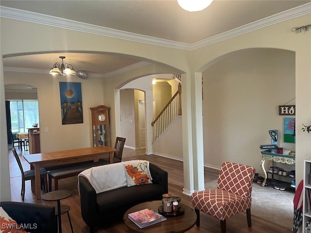 dining area featuring an inviting chandelier and ornamental molding