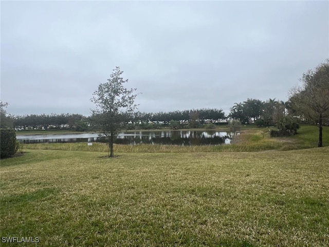 surrounding community with a yard and a water view