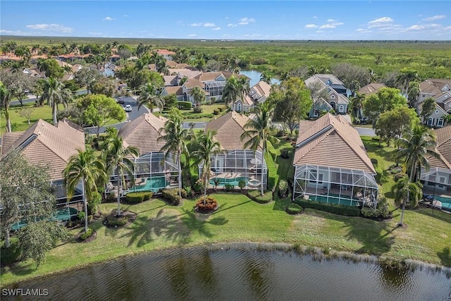 aerial view featuring a water view