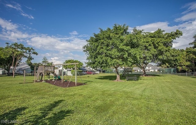 view of yard with a playground