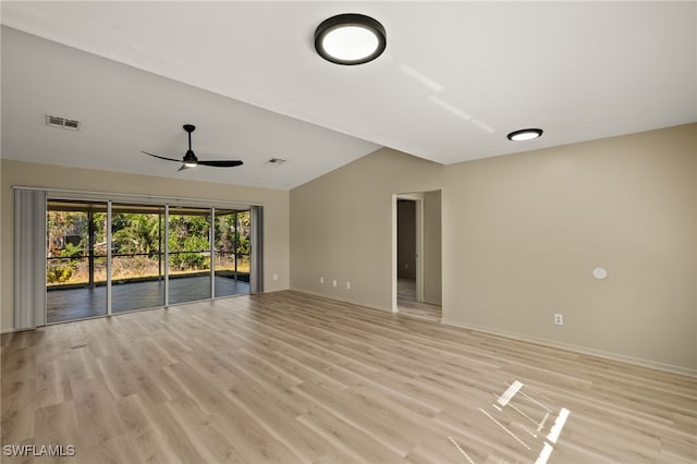 spare room with light wood-type flooring and ceiling fan