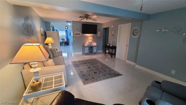 living room with ceiling fan