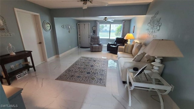 living room with ceiling fan