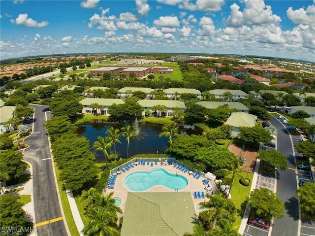 aerial view with a water view