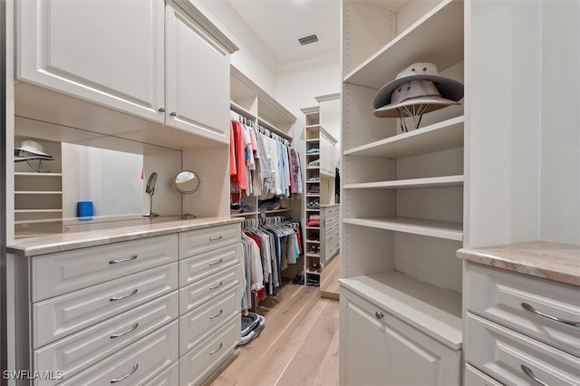 spacious closet featuring light hardwood / wood-style floors