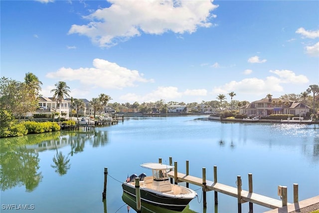 view of dock with a water view