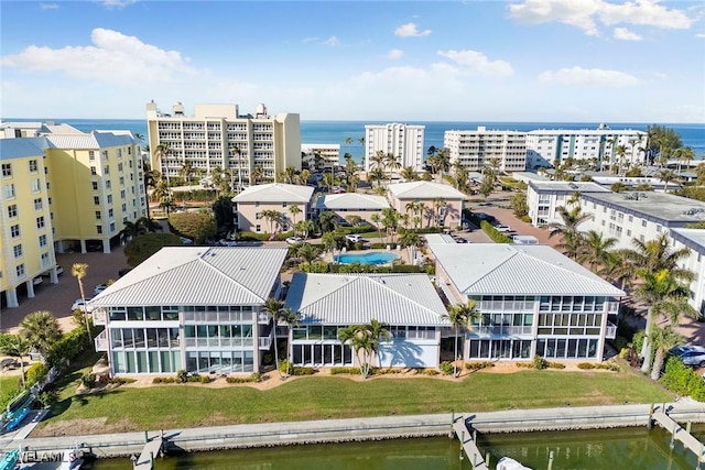 aerial view with a water view