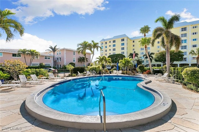 view of swimming pool with a patio