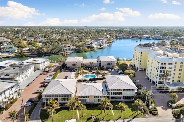 aerial view featuring a water view