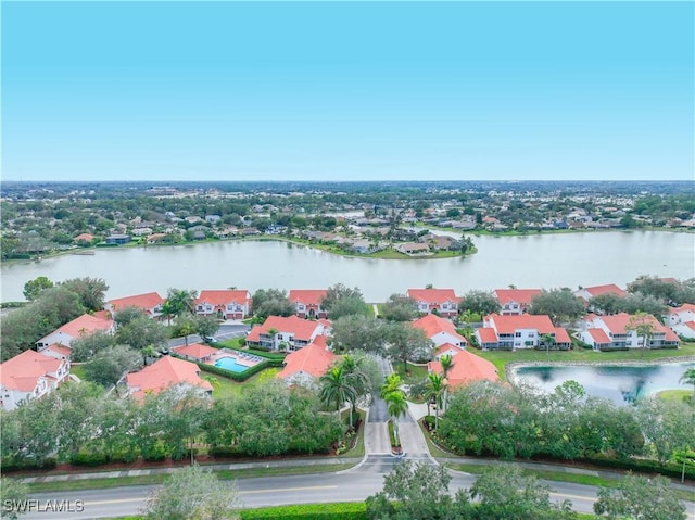 aerial view with a water view