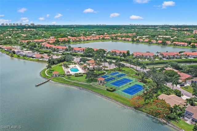 aerial view with a water view