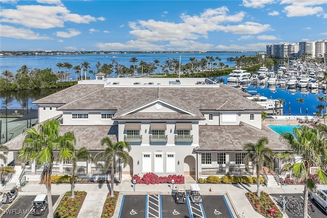 bird's eye view featuring a water view