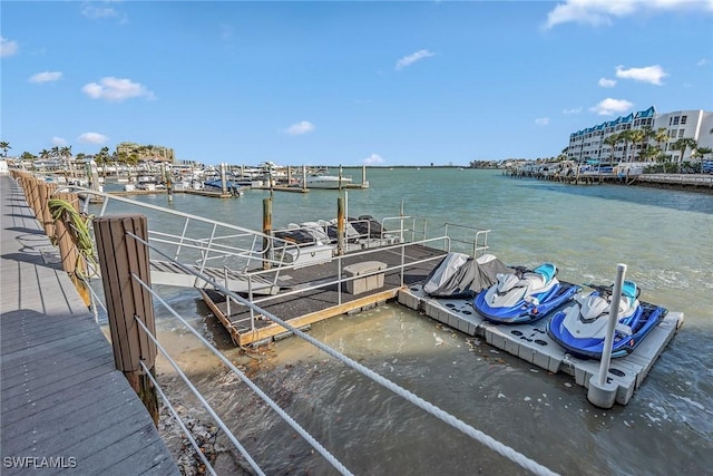 view of dock with a water view