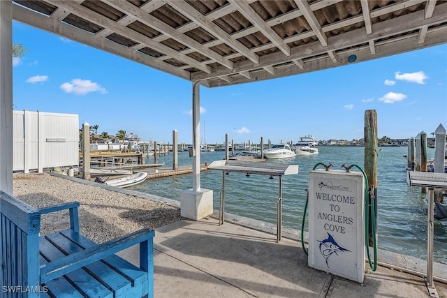 dock area featuring a water view