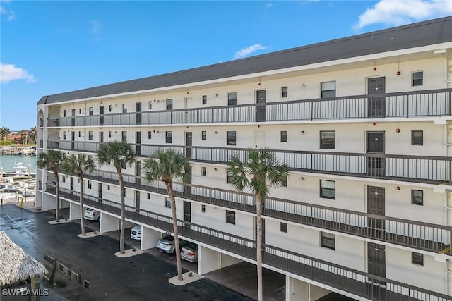 view of building exterior featuring a water view