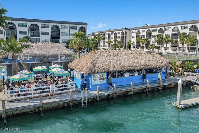 view of dock with a water view