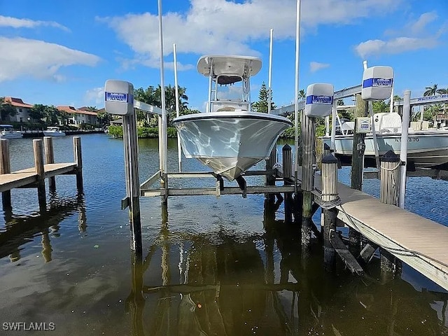 dock area with a water view