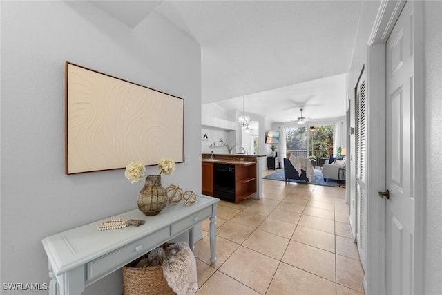 hall with light tile patterned flooring