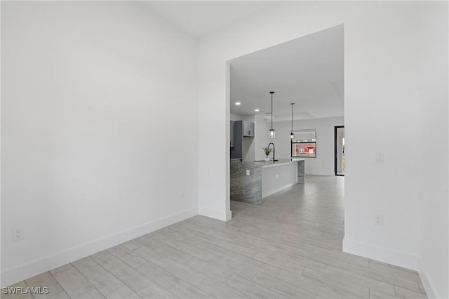 interior space featuring sink and light wood-type flooring