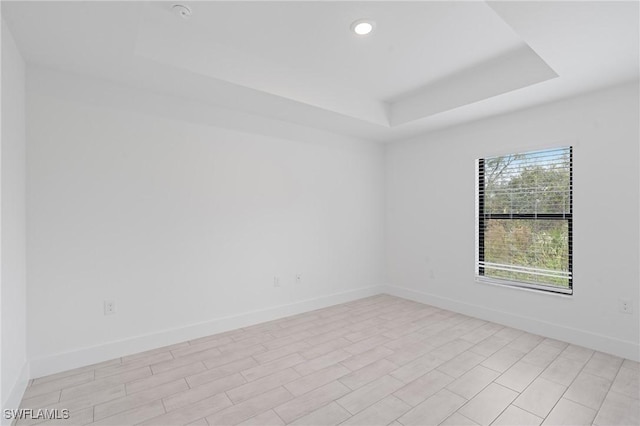 unfurnished room with a raised ceiling