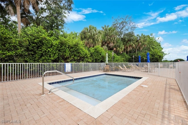 view of swimming pool featuring a patio area