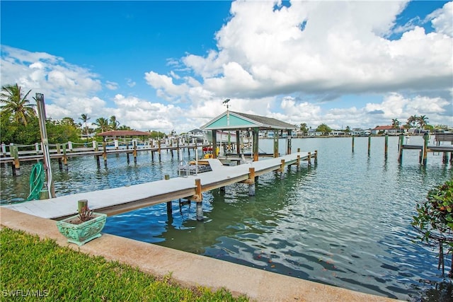 view of dock with a water view