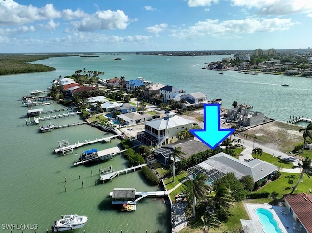 aerial view with a water view