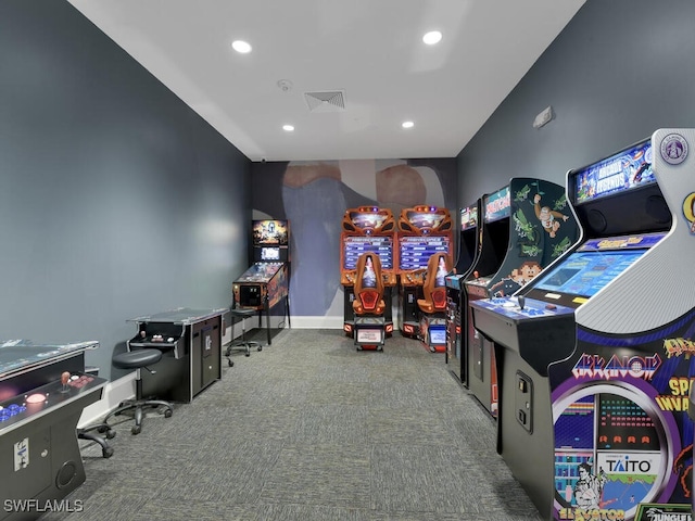 recreation room with carpet floors