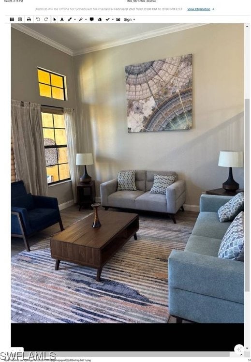 living room featuring ornamental molding