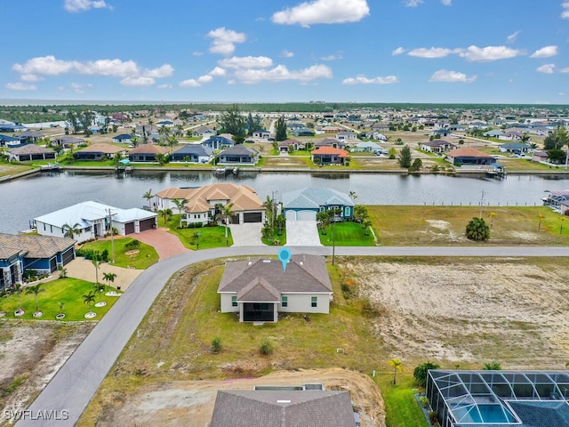 aerial view with a water view