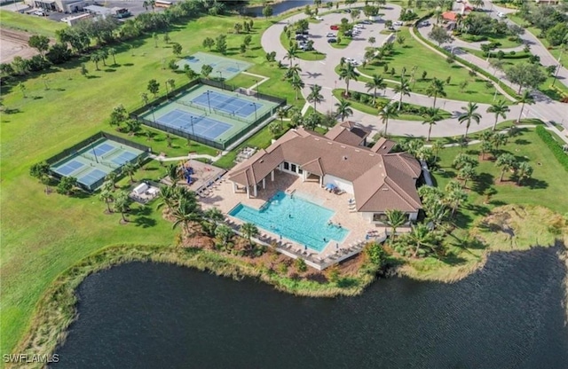 aerial view with a water view