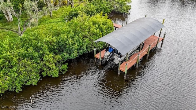 dock area with a water view