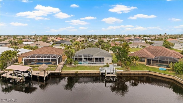 aerial view with a water view