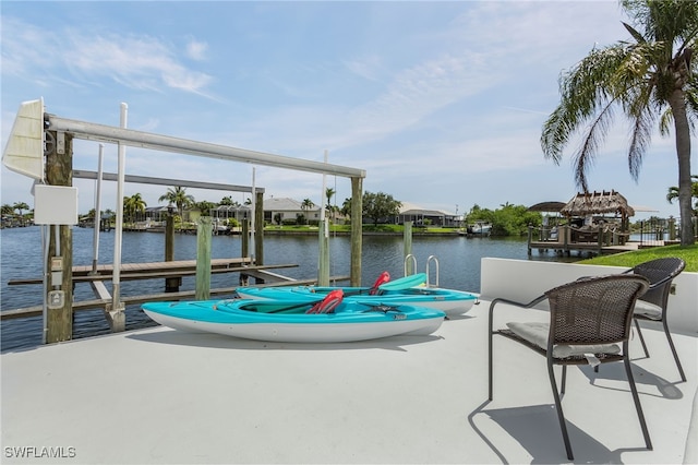 dock area featuring a water view