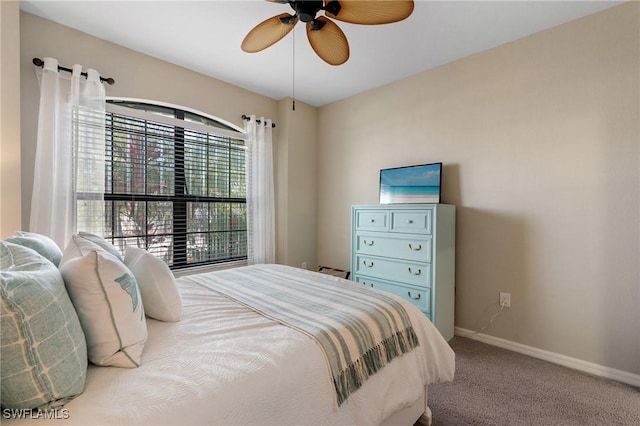 bedroom featuring ceiling fan and carpet flooring