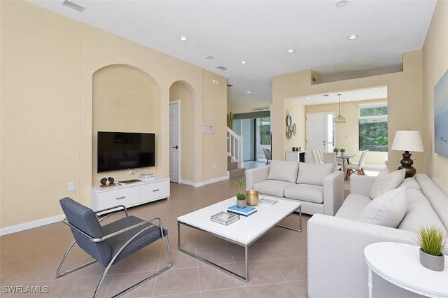 view of tiled living room