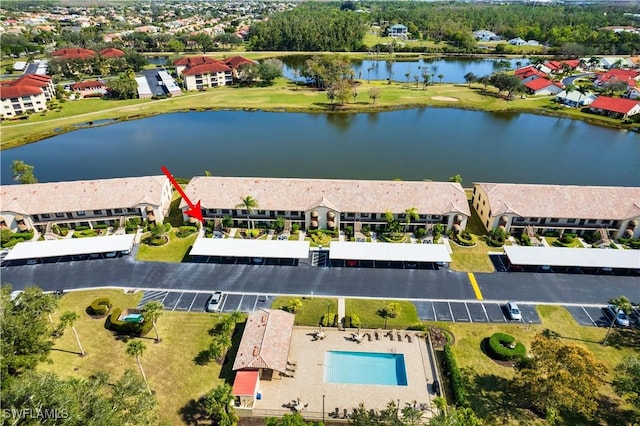 aerial view with a water view