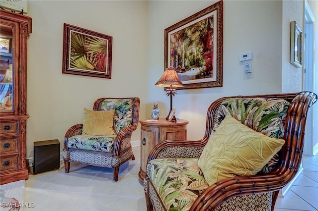 living area featuring light tile patterned floors